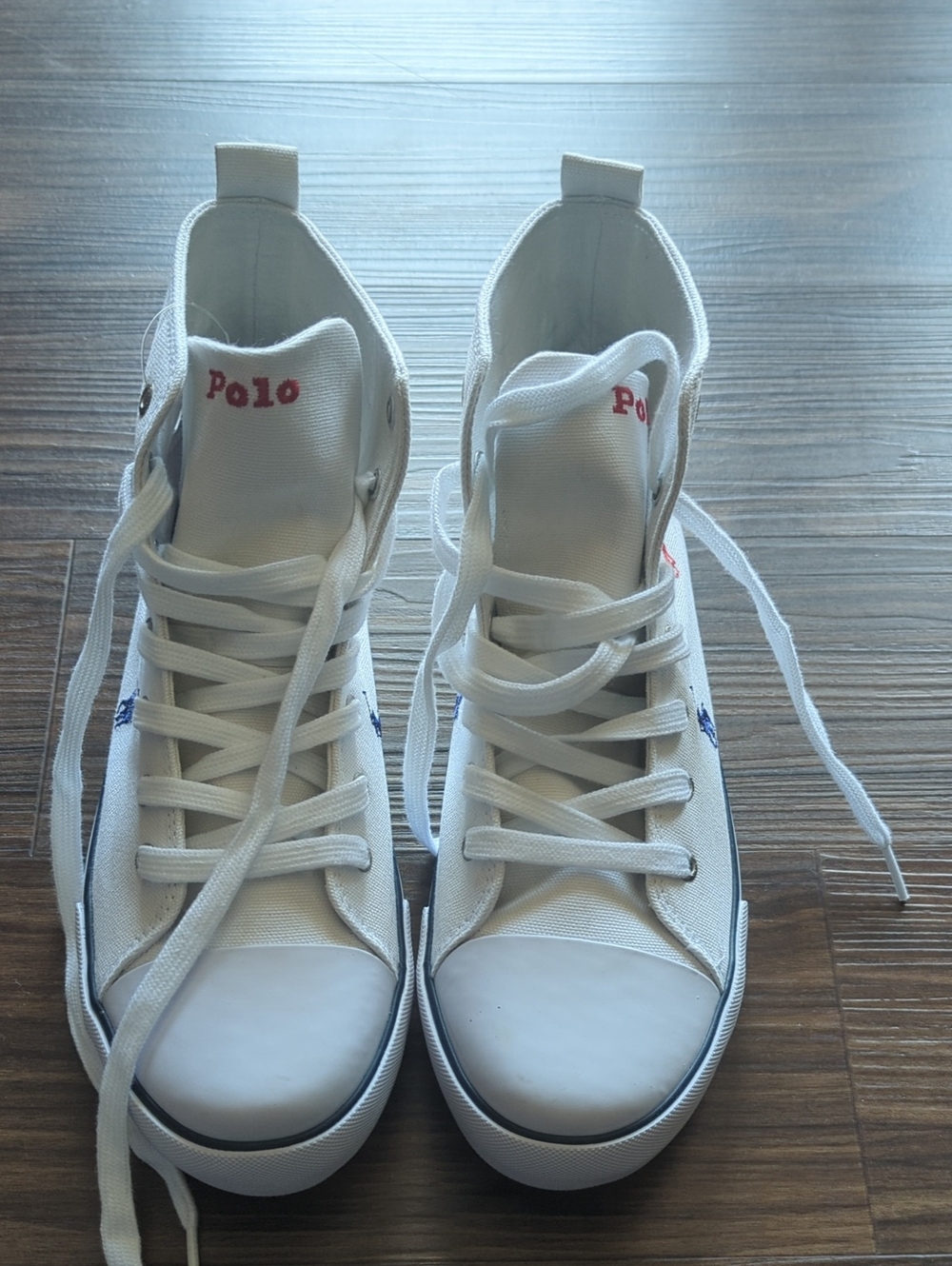 Polo by Ralph Lauren White High-Top Canvas Kids Sneakers with Blue Logo